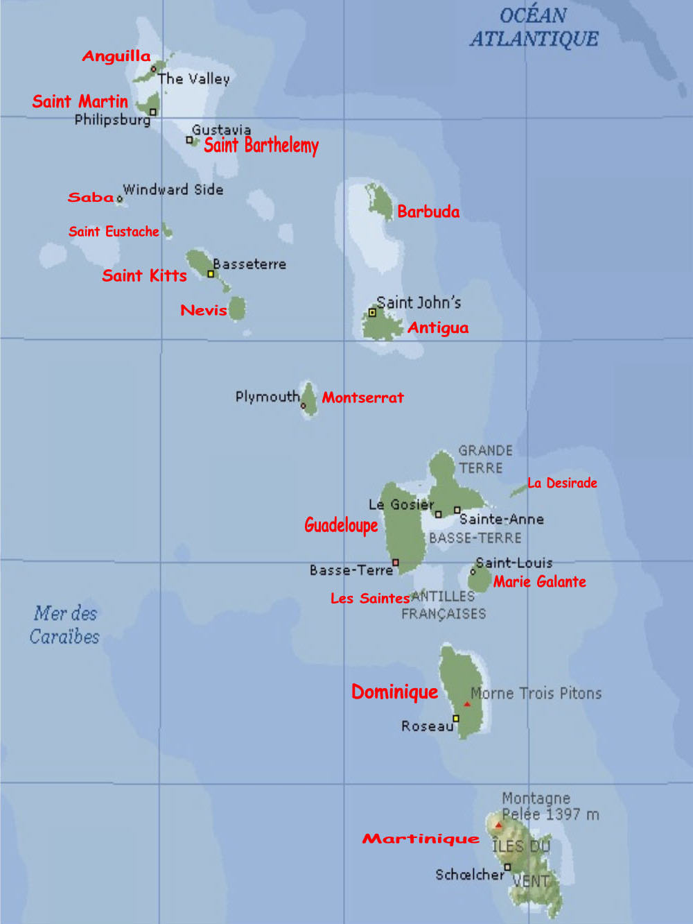 Carte des petites Antilles Les Antilles